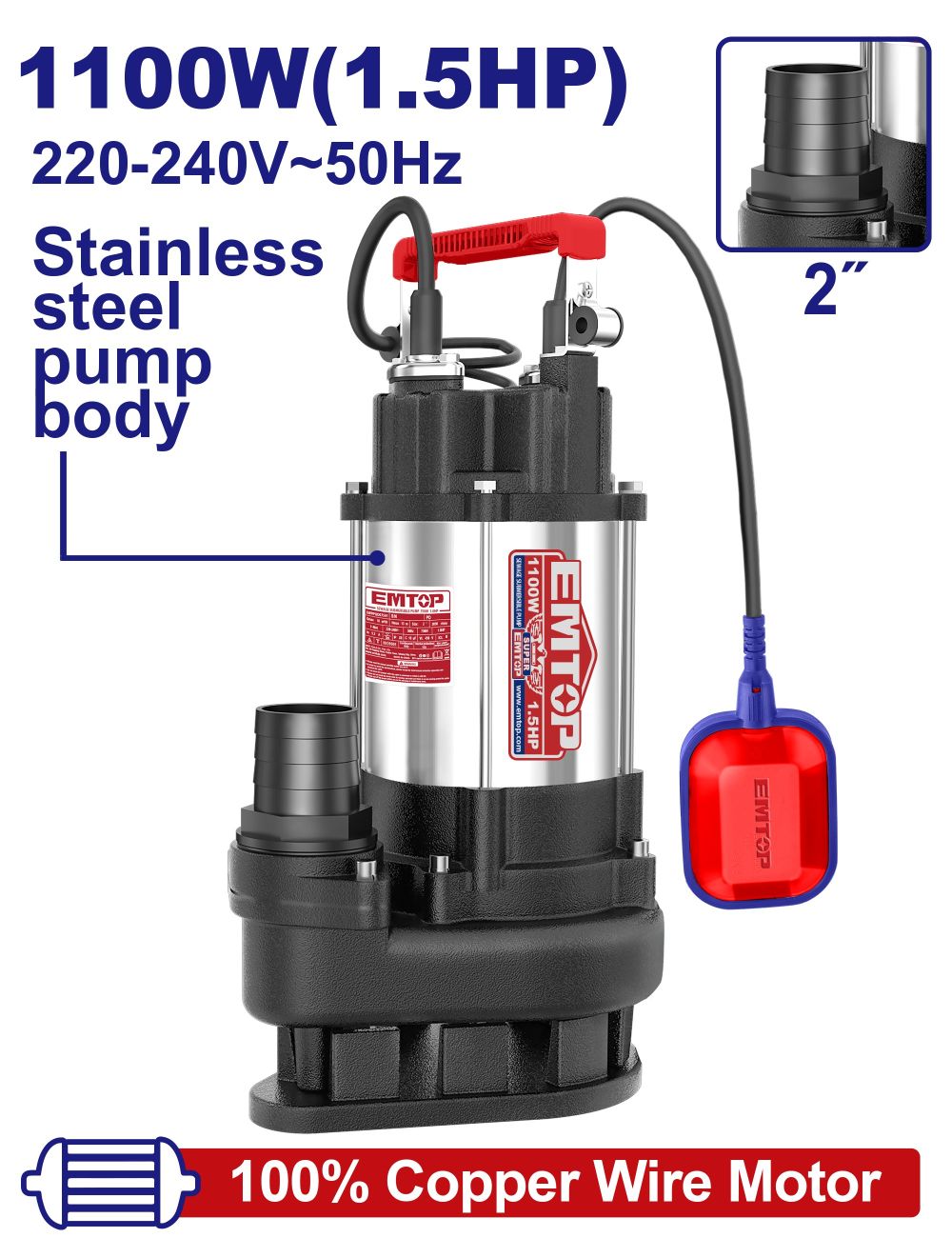 Potopna muljna pumpa 1100W EWPPQD11001 Emtop