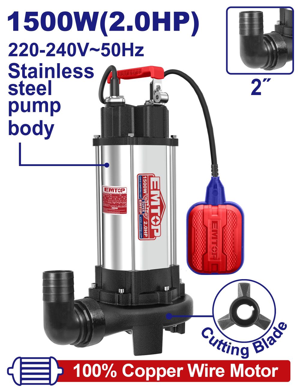 Potopna muljna pumpa 1500W EWPPQD15001 Emtop