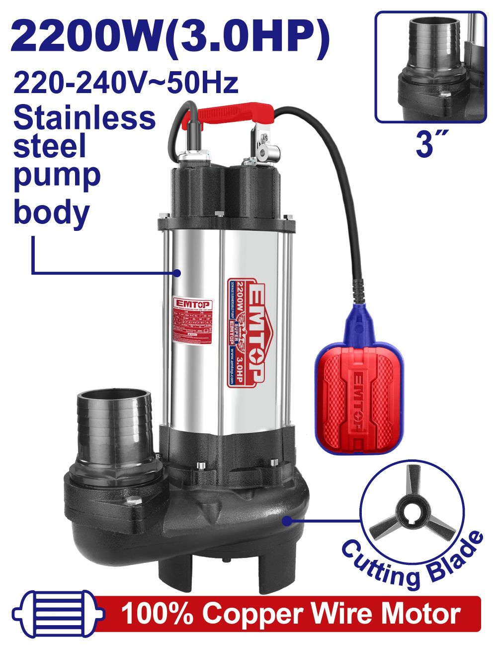 Potopna muljna pumpa 2200W EWPPQD22001 Emtop