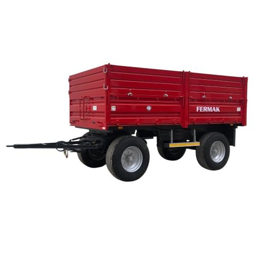 Prikolica FERMAK 10t, duple osovine, gume 385/65-22,5, vazdušne kočnice, trostrano kipanje, refuzne stranice, zadnji otvor